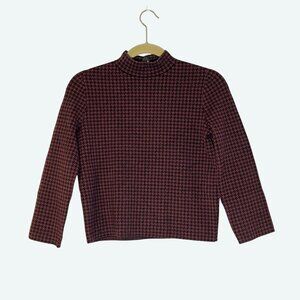 Theory Harmonia Evian Houndstooth Black Sumac Sweater Mock Neck 3/4 Sleeve P/ XS